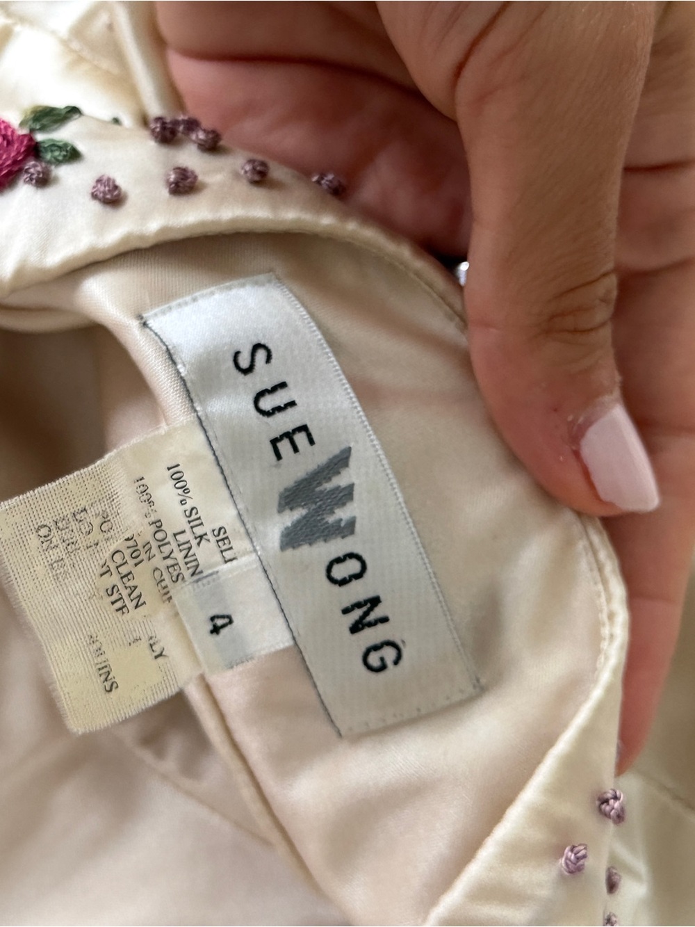 Sue Wong Ivory Midi Dress with Pink & Green Floral Embroidery - Picture 3 of 6